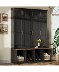 Streamdale Furniture Farmhouse Hall Tree Bench with Hidden Hooks & Shoe Cabinet