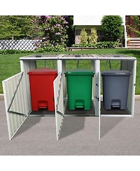 Streamdale Furniture Metal 3-Can Outdoor Garbage Bin Shed