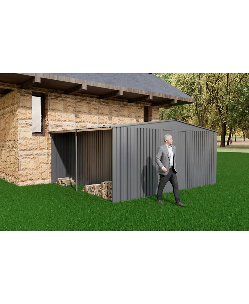 Streamdale Furniture Outdoor Metal & Firewood Shed 13x11 Grey