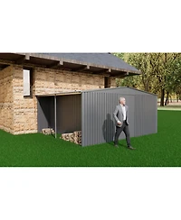 Streamdale Furniture Outdoor Metal & Firewood Shed 13x11 Grey
