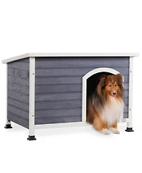 Streamdale Furniture Medium Wooden Outdoor Dog House Waterproof Roof Elevated Floor Grey