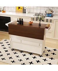 Streamdale Furniture White Kitchen Island Cart with Foldable Tabletop & Storage