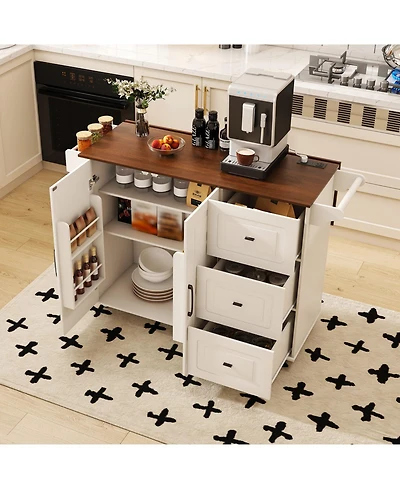 Streamdale Furniture White Kitchen Island Cart with Foldable Tabletop & Storage