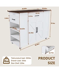 Streamdale Furniture 46" Kitchen Island on Wheels with Storage & Power Outlet - White