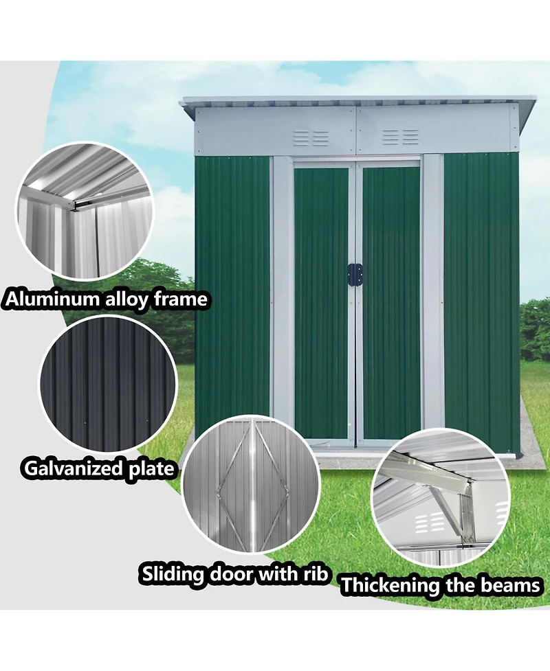 Streamdale Furniture 5x3ft Mini Outdoor Storage Shed - Green Sliding Door