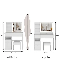 Streamdale Furniture 41" Led Vanity Table with Stool & Large Storage