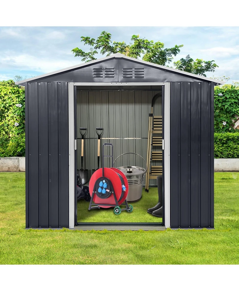 Streamdale Furniture Metal garden sheds 7ftx4.3ft outdoor storage sheds Coal Grey with window
