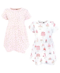 Hudson Baby Toddler Girls Cotton Dresses 2pck, Multicolor Sea Shells