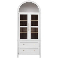 Casainc 71" Tall Arched Kitchen Pantry Cabinet with Glass Doors, Adjustable Shelves & 2 Large Drawers