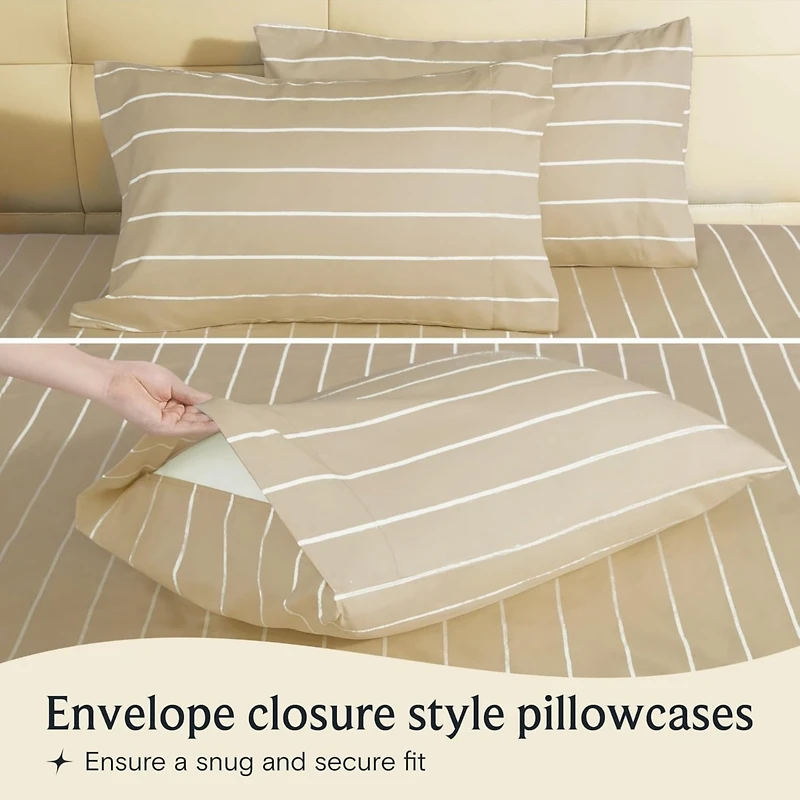 4PC Striped Silky Soft Cooling Deep Pocket Performance Sheet Set