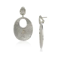 Suzy Levian Sterling Silver Cubic Zirconia Flat Oval Pave Medallion Drop Earrings