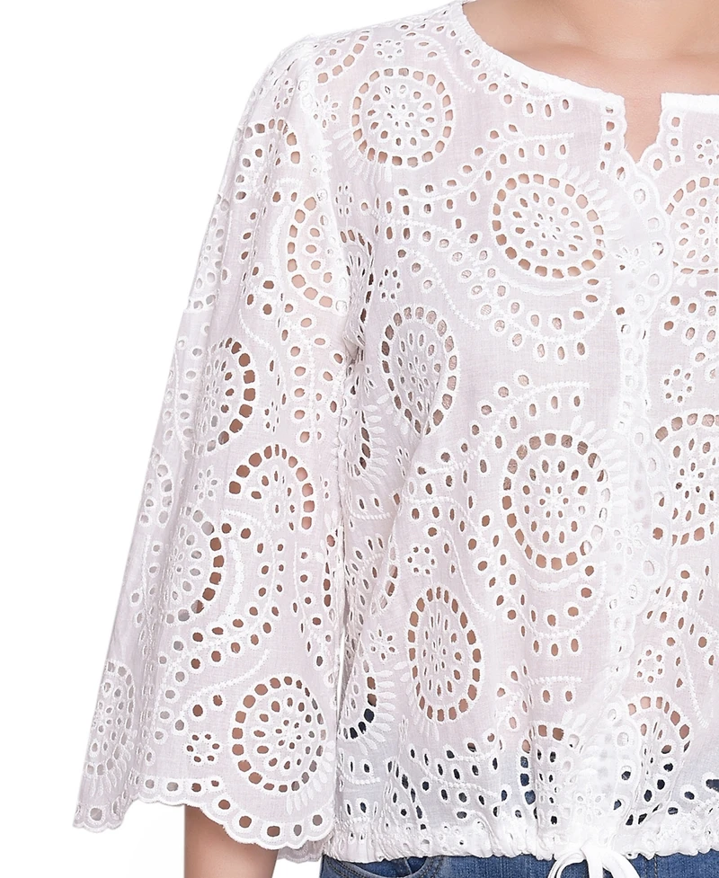 Ny Collection Women's 3/4 Sleeve Eyelet Top