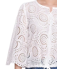 Ny Collection Women's 3/4 Sleeve Eyelet Top