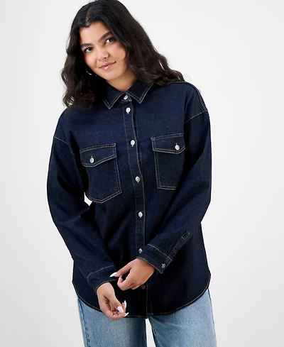 Bar Iii Women's Oversized Denim Shirt, Macy's Exclusive