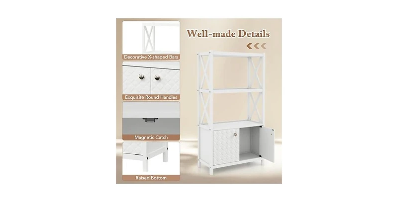 Volenca Bathroom Storage Cabinet with Open Shelves and Double Doors