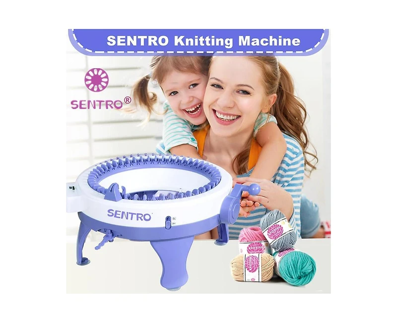 Sentro 48-Needle Knitting Machine - Blue | Auto Knit Scarf, Hat, Sweater | Easy for Beginners, Includes Tools & Guide