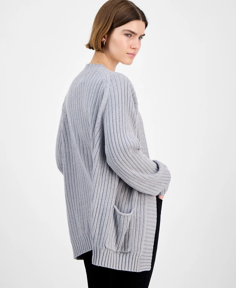 Hippie Rose Juniors' Open-Front Pointelle-Knit Cardigan