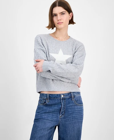 Hippie Rose Juniors' Cable-Knit Varsity Sweater