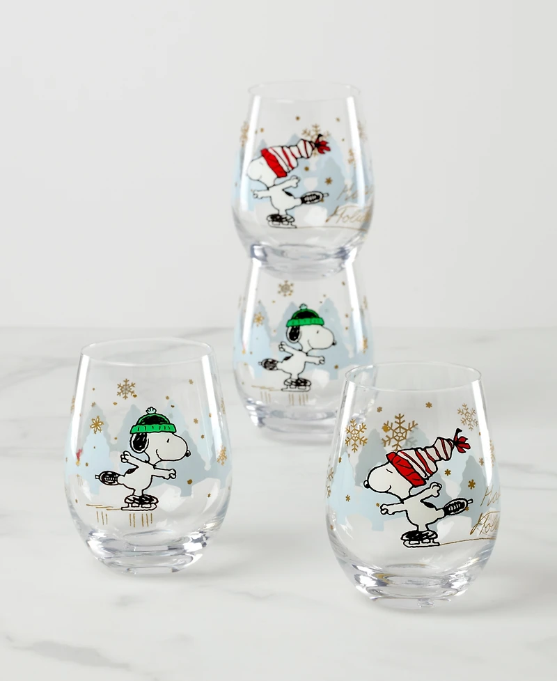 Lenox Snoopy Skating Christmas Tumblers, Set of 4