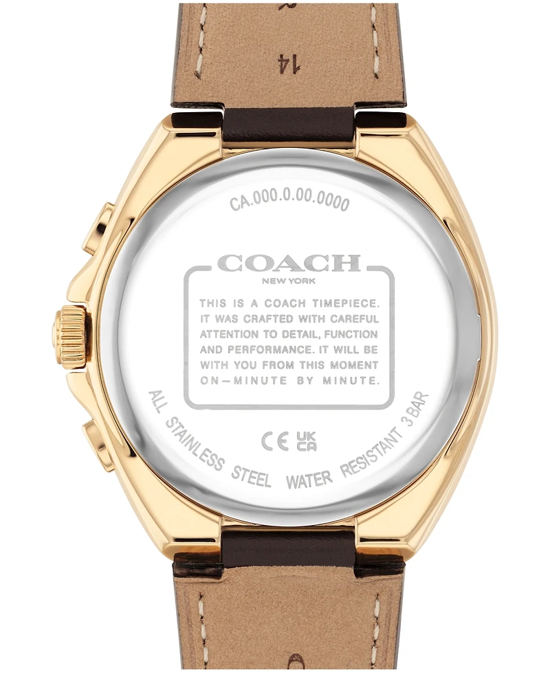 Coach Men's Jackson Dark Brown Leather Calfskin Strap Watch, 44.1mm