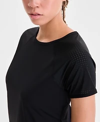 Id Ideology Women's Relaxed Crewneck Perforated T-Shirt, Macy's Exclusive