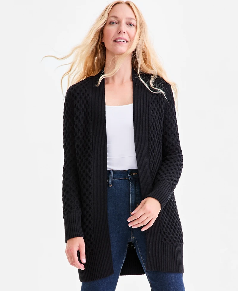 Style & Co Petite Honeycomb-Knit Open-Front Long Cardigan, Macy's Exclusive