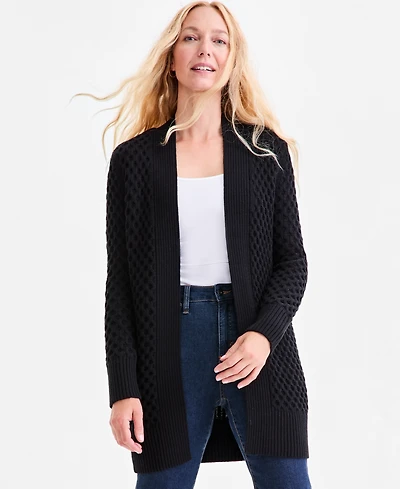 Style & Co Petite Honeycomb-Knit Open-Front Long Cardigan, Macy's Exclusive