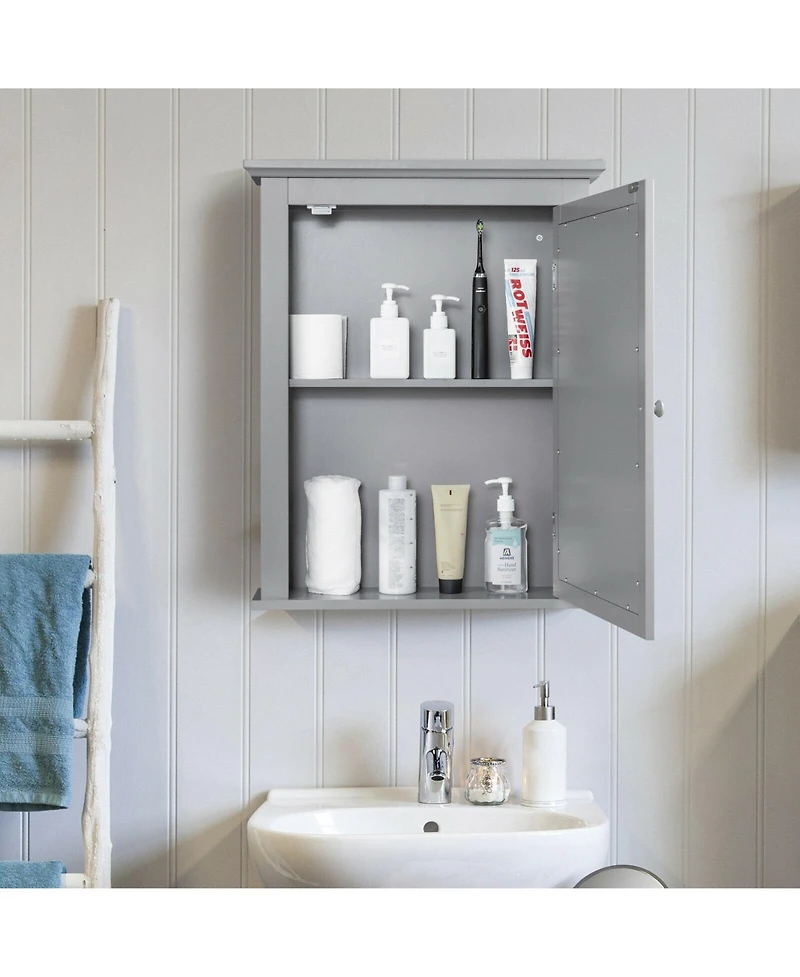 Wall Mount Bathroom Cabinet with One Mirror Single Door Adjustable Shelves Retro Handle