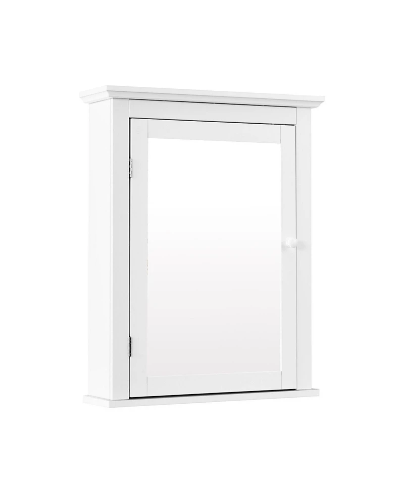 Wall Mount Bathroom Cabinet with One Mirror Single Door Adjustable Shelves Retro Handle