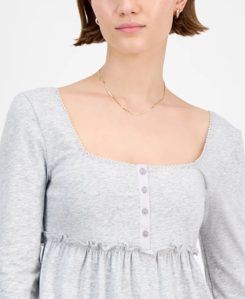 Hippie Rose Juniors' Long Sleeve Knit Babydoll Top