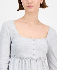 Hippie Rose Juniors' Long Sleeve Knit Babydoll Top