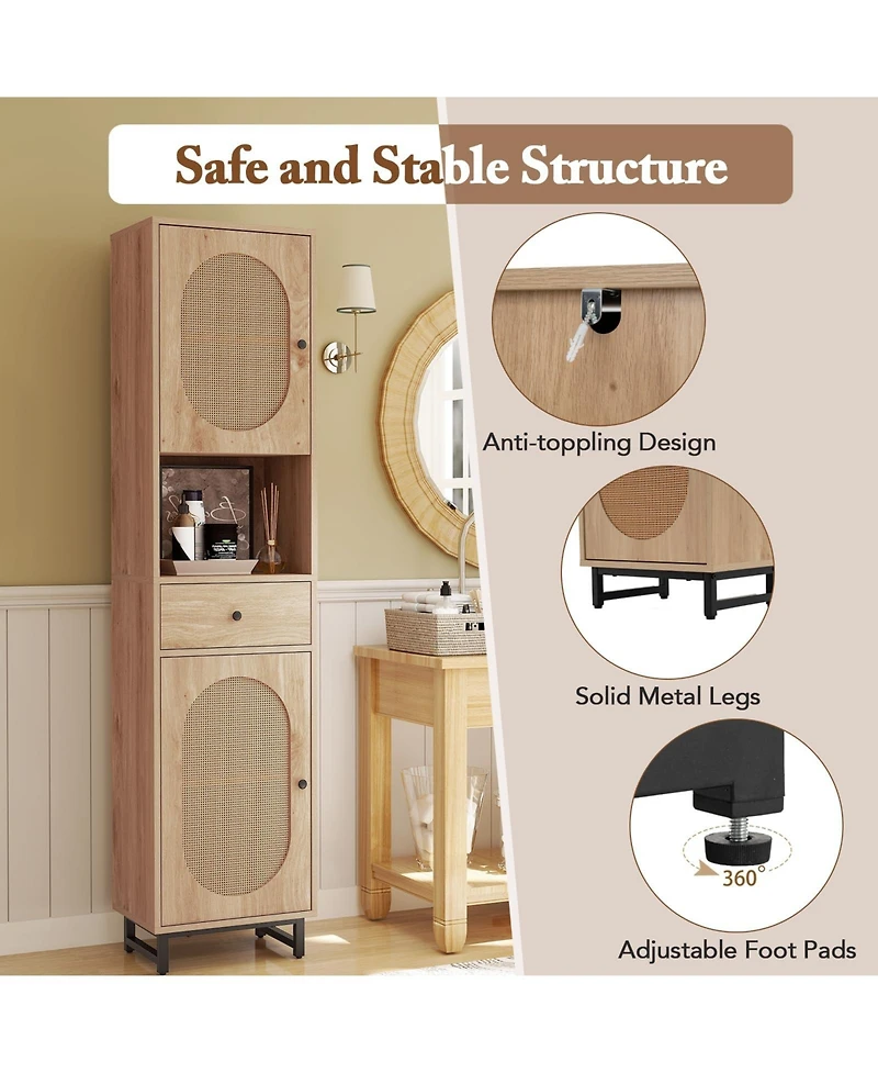 Volenca 67 Inch Tall Bathroom Cabinet Pe Rattan Floor Cabinet with 2 Doors