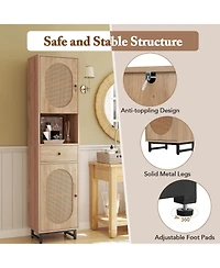 Volenca 67 Inch Tall Bathroom Cabinet Pe Rattan Floor Cabinet with 2 Doors