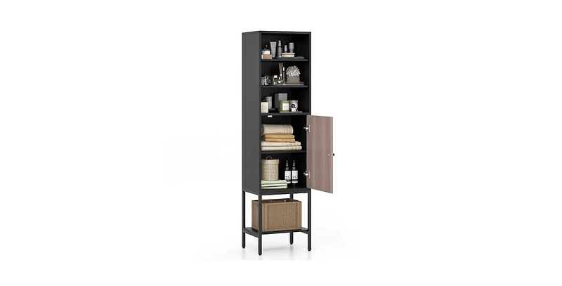 Volenca 57 Inch Bathroom Tall Cabinet with 1 Door and 4 Shelves Narrow Storage Unit with Adjustable Shelves