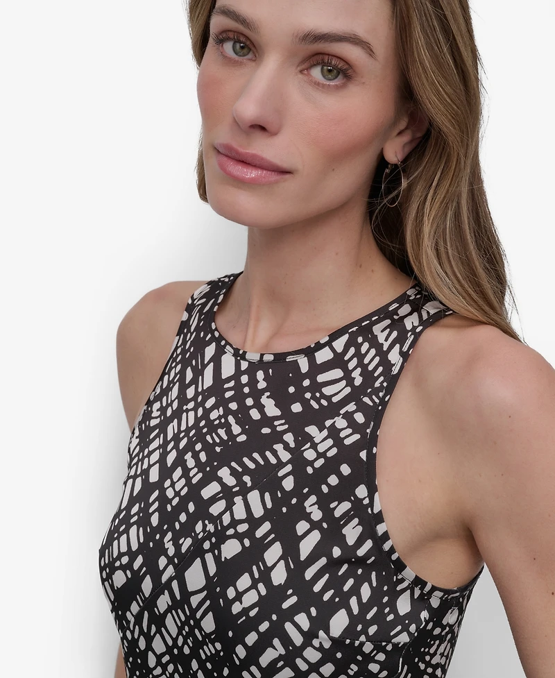 Dkny Women's Printed Crewneck High-Low Hem Midi Dress