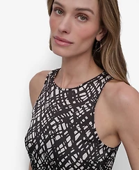 Dkny Women's Printed Crewneck High-Low Hem Midi Dress