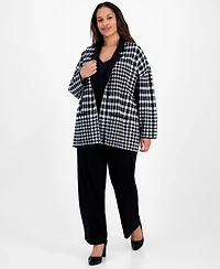 Ak Anne Klein Plus Multi-Plaid Long-Sleeve Blazer