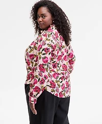 On 34th Trendy Plus Size Floral Ruffle-Trim Split-Neck Blouse, Macy's Exclusive
