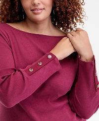 On 34th Trendy Plus Size Button-Cuff Boatneck Top, Macy's Exclusive