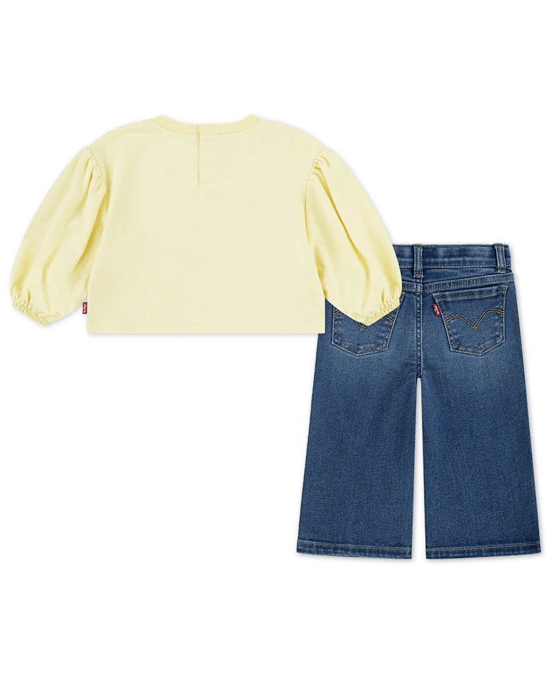 Levi's Baby Girls Bear Graphic Top and Wide-Leg Jeans, 2 Piece Set