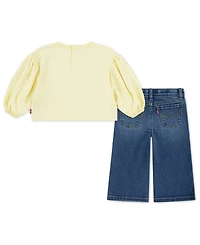Levi's Baby Girls Bear Graphic Top and Wide-Leg Jeans, 2 Piece Set