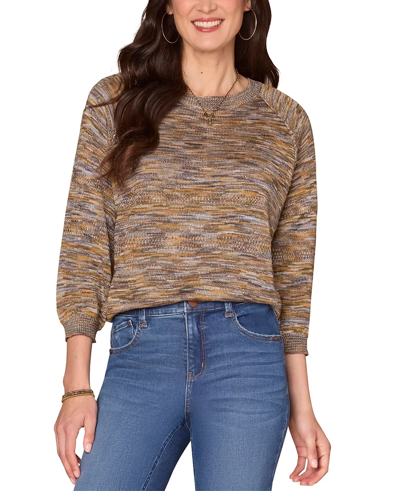 Democracy Women's Space Dye Round-Neck Blouson-Sleeve Sweater
