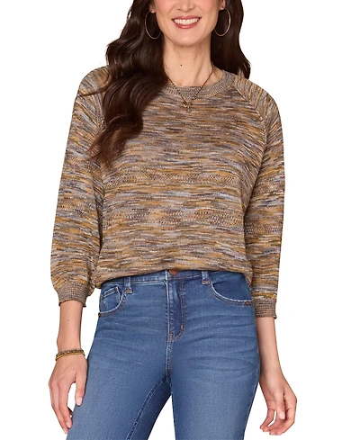 Democracy Women's Space Dye Round-Neck Blouson-Sleeve Sweater