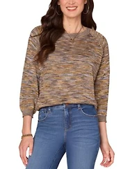 Democracy Womens Space Dye Round Neck Blouson Sleeve Sweater