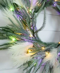 Nearly Natural 24" Artificial Balsam Fir Pine and Pampas Wreath Led Lights