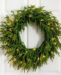 Nearly Natural 24" Pre-Lit Artificial Touch Norfolk Island Pine Wreath Led Lights and Natural Look