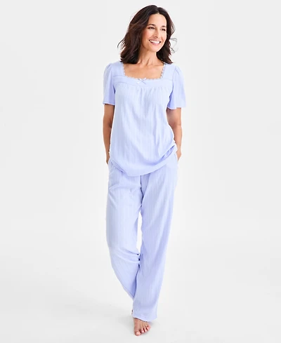 Charter Club Women's Short-Sleeve Pointelle Knit Pajama Set