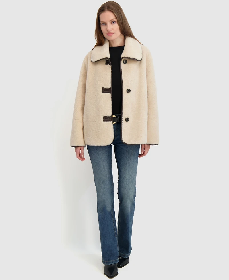 Tahari Women's Reversible Faux-Shearling Button-Front Coat