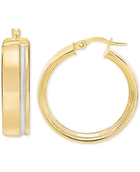 Polished Striped Small Hoop Earrings in 14k Two-Tone Gold, 0.75"