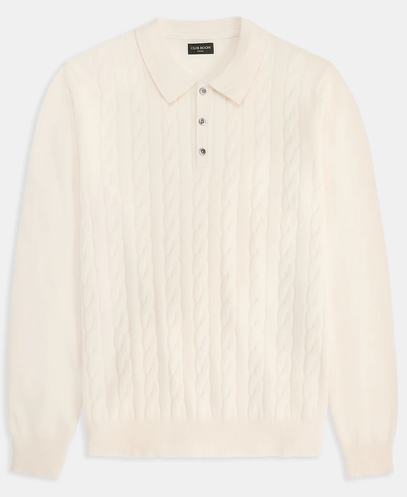 Club Room Men's Regular-Fit Cable-Knit 100% Cashmere Sweater Polo Shirt, Macy's Exclusive
